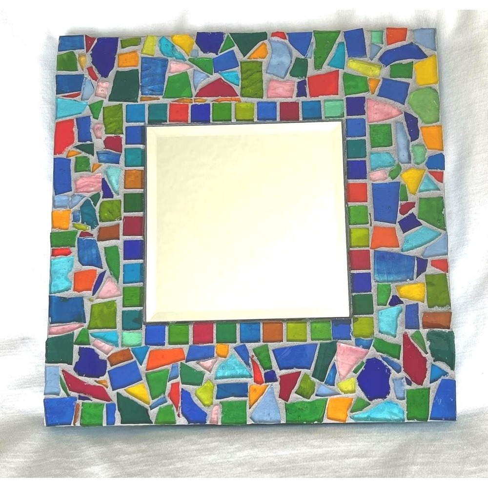 Stained Glass Mosaic Mirror Colorful Glass Tile Wall Mirror Beveled Boho Decor